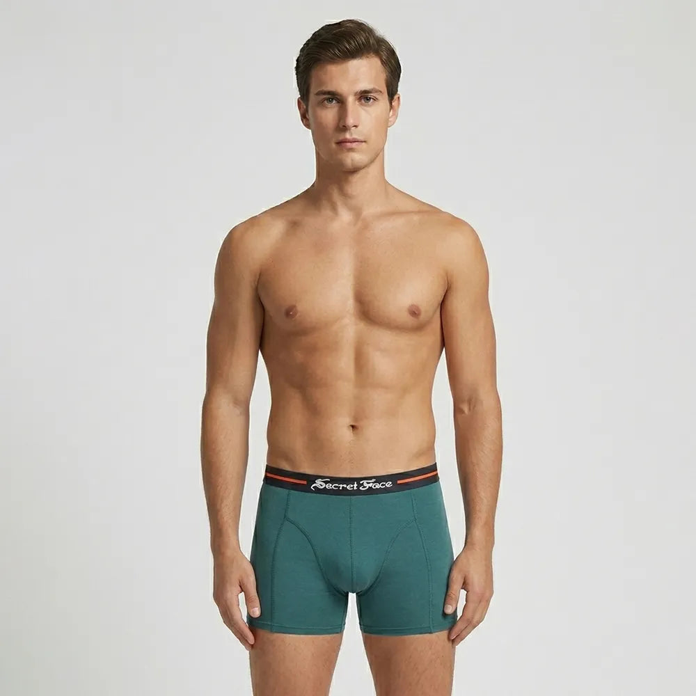 Secret Face Men's Premium Cotton Boxer Briefs 5-Piece Set - Flexible Tight Fit, Breathable & Durable