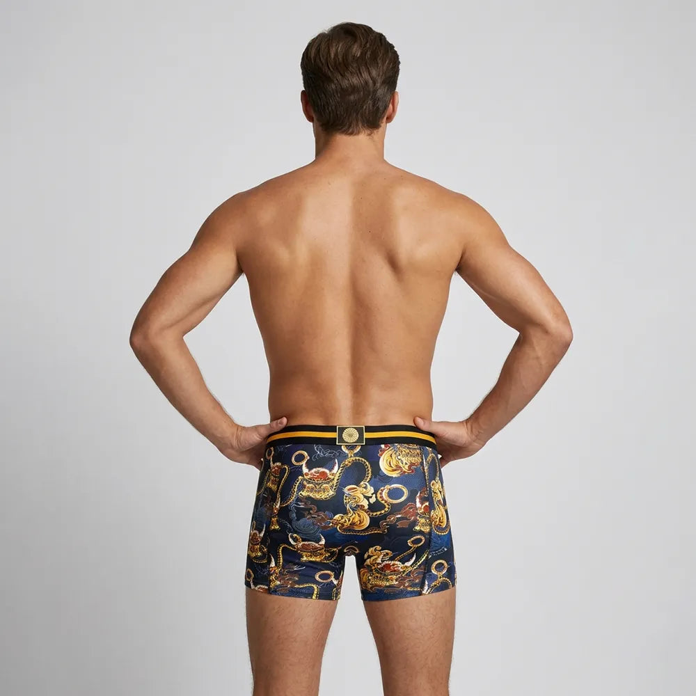 Secret Face Men's Trunks 5-Pack - Japan Samurai Print, Premium Stretch Cotton, Comfort Fit Boxers
