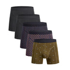 Secret Face Men's 5-Pack Sporty Boxer Briefs - Stretch Cotton Compression Fit with Geometric & Solid Designs