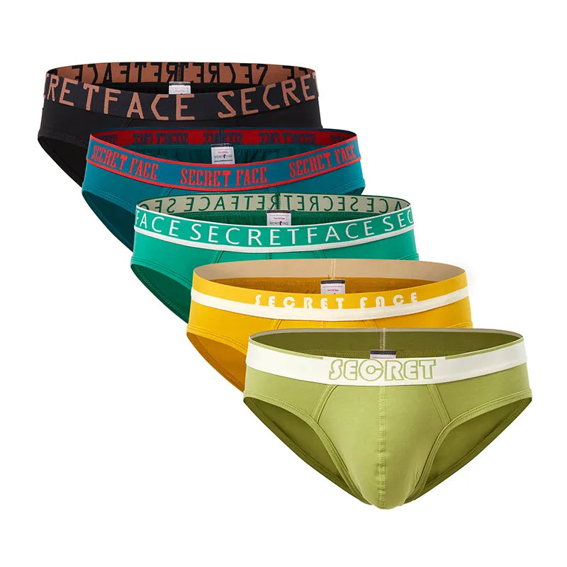 Secret Face Men's 5-Pack Color Block Briefs - Bold Contrast Colors, Stretch Cotton, Comfort Fit