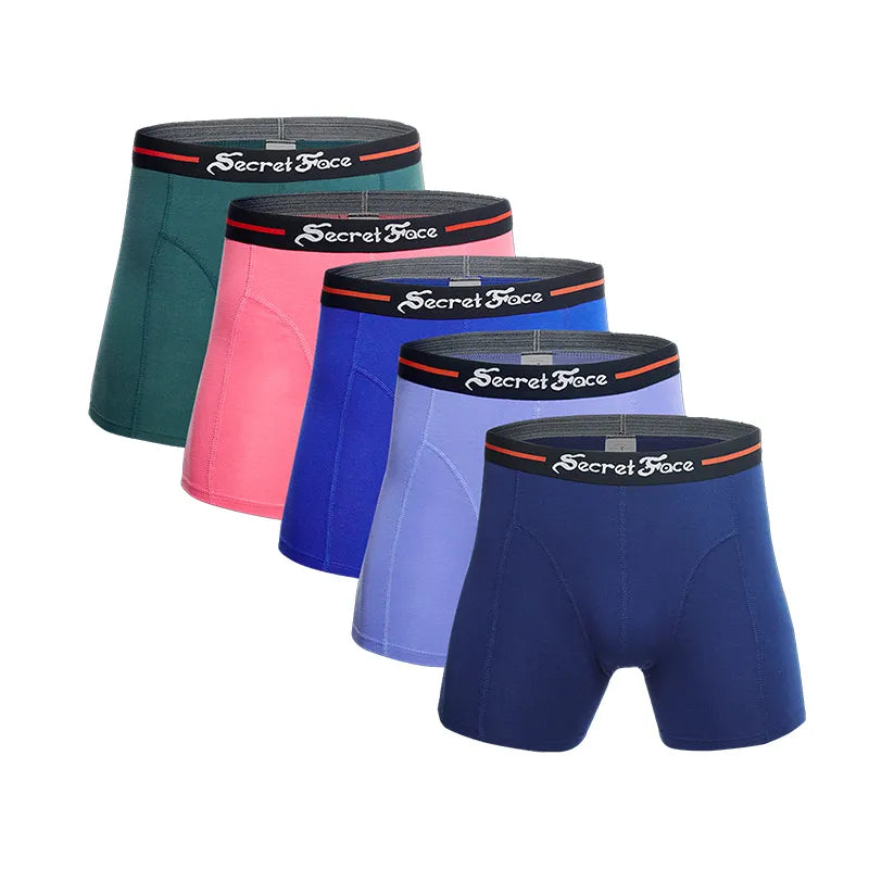 Secret Face Men's Premium Cotton Boxer Briefs 5-Piece Set - Flexible Tight Fit, Breathable & Durable