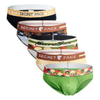 Secret Face Men's 5-Pack Japanese Style Print Briefs - Premium Stretch Cotton, Luxury Fit