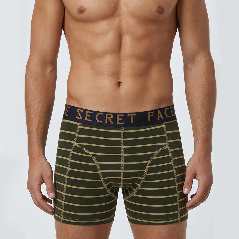 Secret Face Men's Luxury Trunks - Dark Stripe Print, Premium Stretch Cotton, Comfort Fit
