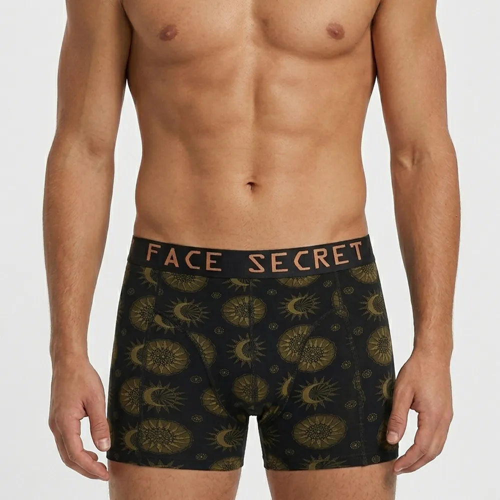 Secret Face Men's Luxury Trunks - Sun & Moon Print, Premium Stretch Cotton, Comfort Fit