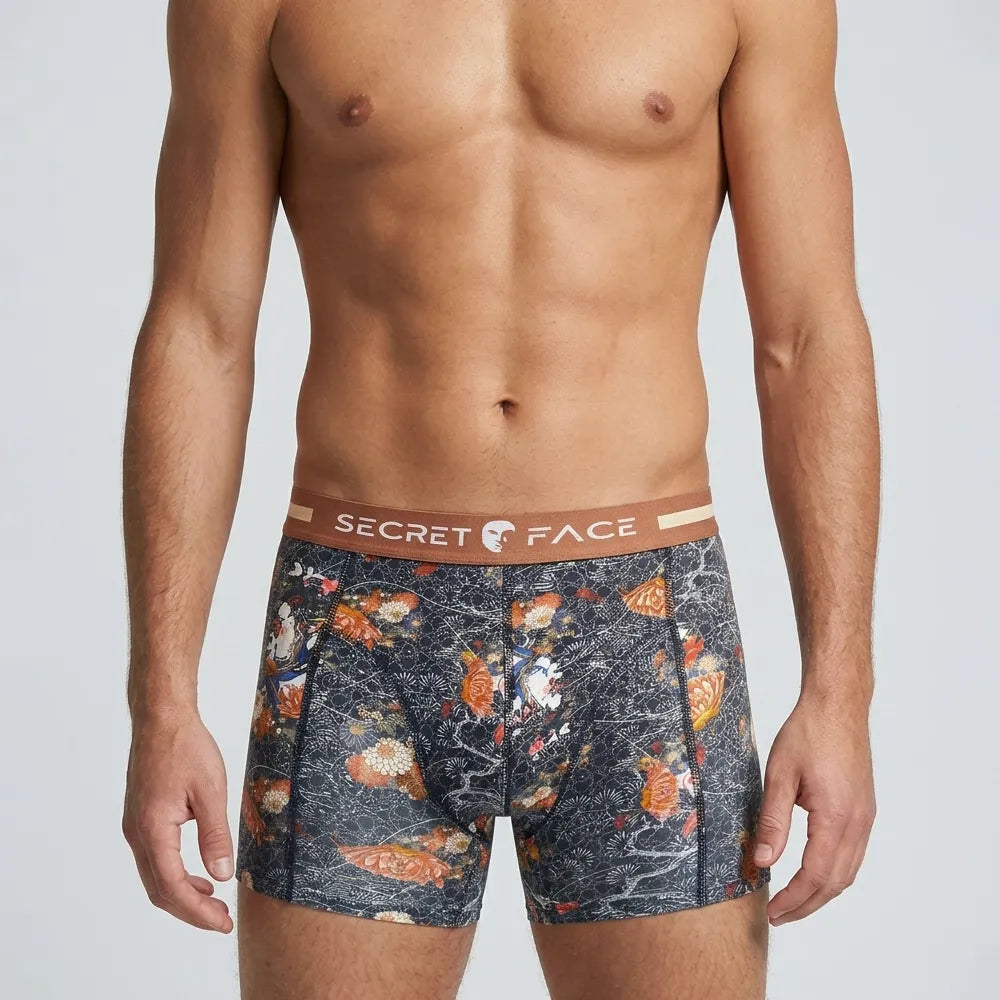Secret Face Men's Trunks 5-Pack - Japan Samurai Print, Premium Stretch Cotton, Comfort Fit Boxers