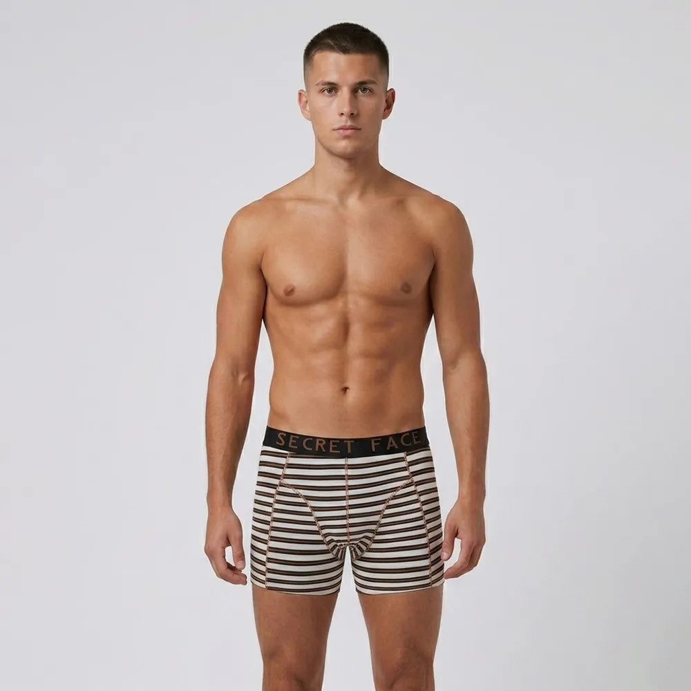 Secret Face Men's Luxury Trunks - Bold Stripe Print, Premium Stretch Cotton, Comfort Fit