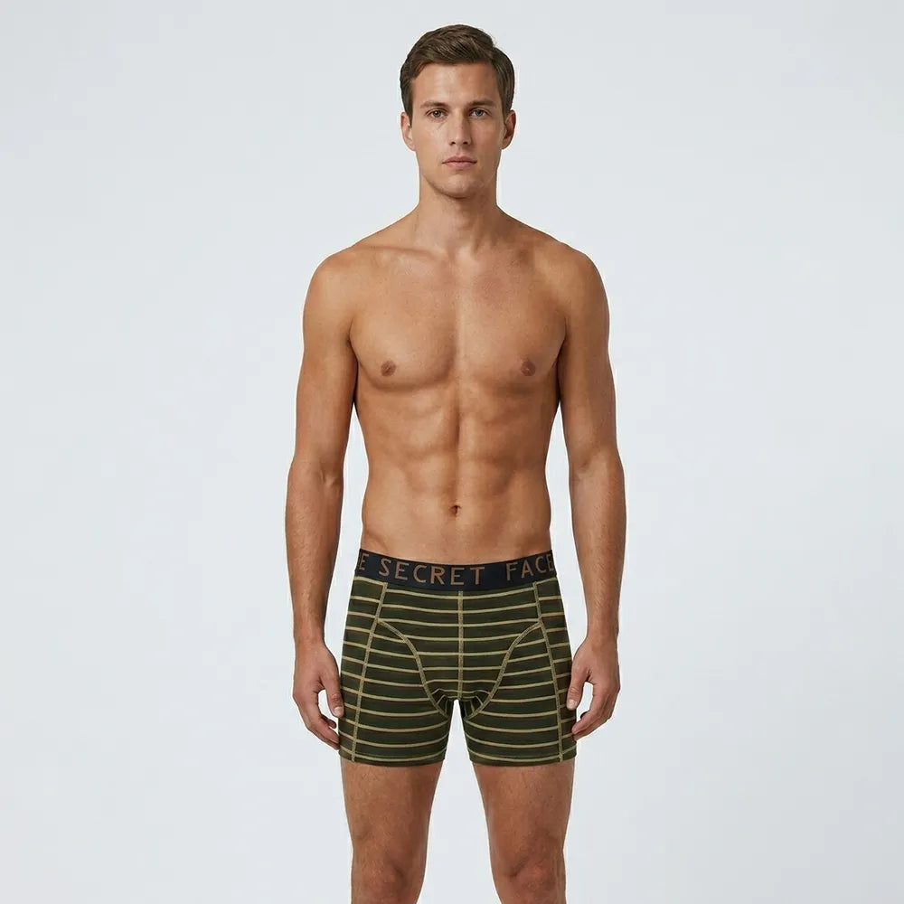 Secret Face Men's Luxury Trunks - Dark Stripe Print, Premium Stretch Cotton, Comfort Fit