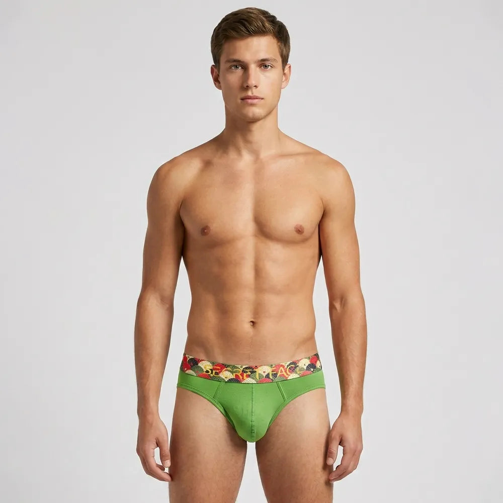 Secret Face Men's 5-Pack Japanese Style Print Briefs - Premium Stretch Cotton, Luxury Fit