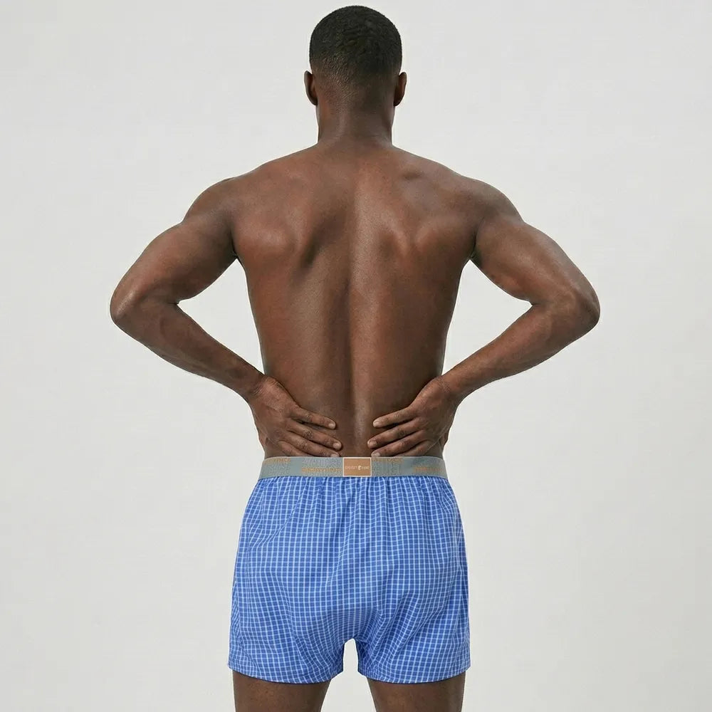 Secret Face Men's Woven Boxer Shorts 3-Pack - Classic Gingham Check, Soft Cotton, Elastic Waistband