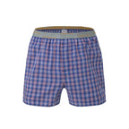Secret Face Men's Woven Boxer Shorts - Navy Blue & Red Plaid, 100% Cotton, Loose Fit, Elastic Waistband