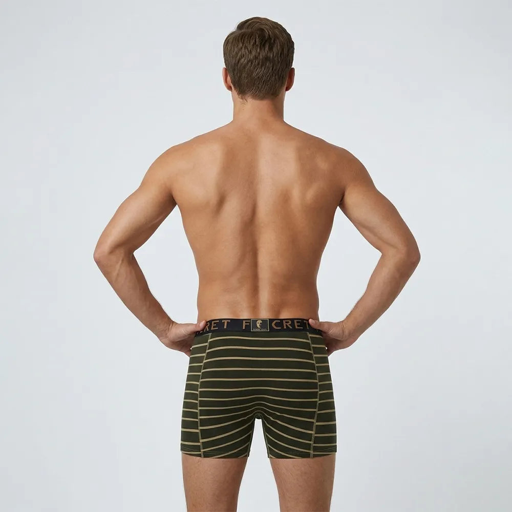 Secret Face Men's Luxury Trunks - Dark Stripe Print, Premium Stretch Cotton, Comfort Fit