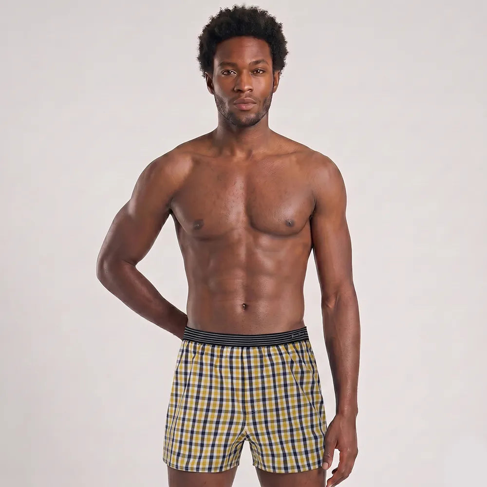 Secret Face Men's 3-Pack Woven Boxer Shorts - Soft Cotton, Loose Fit, Elastic Waistband, Assorted Animal & Plaid Prints