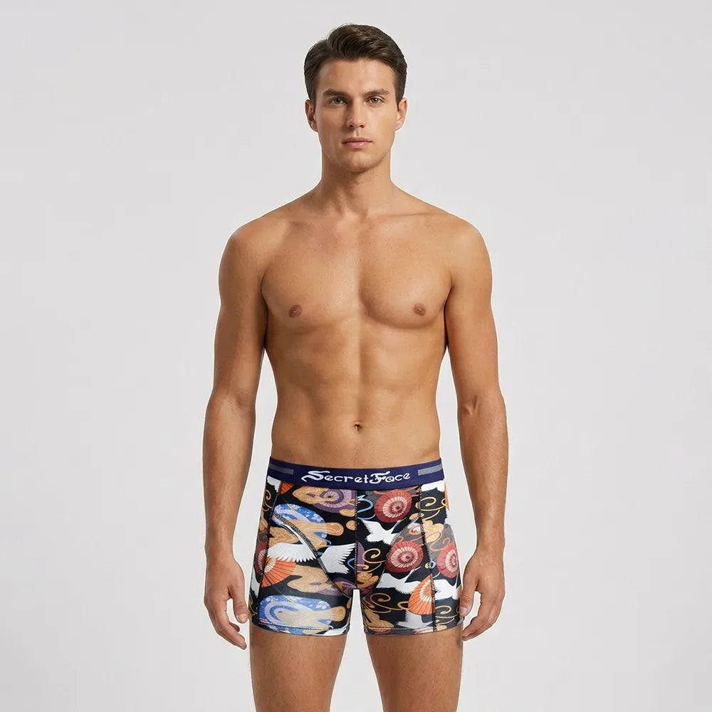 Secret Face Men's Stretch Boxer Briefs - Luxury Comfort, Flexible Tight Fit, Durable Cotton Blend (Assorted Novelty & Solid Prints)