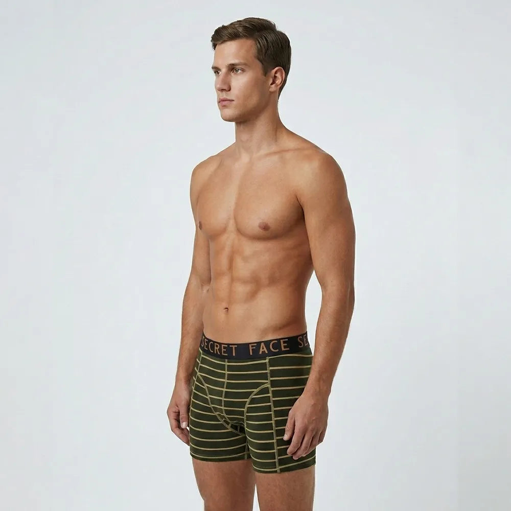 Secret Face Men's Luxury Trunks - Dark Stripe Print, Premium Stretch Cotton, Comfort Fit