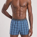 Secret Face Men's 3-Pack Woven Boxer Shorts - 100% Cotton, Loose Fit, Elastic Waistband, Assorted Plaid & Dot Patterns