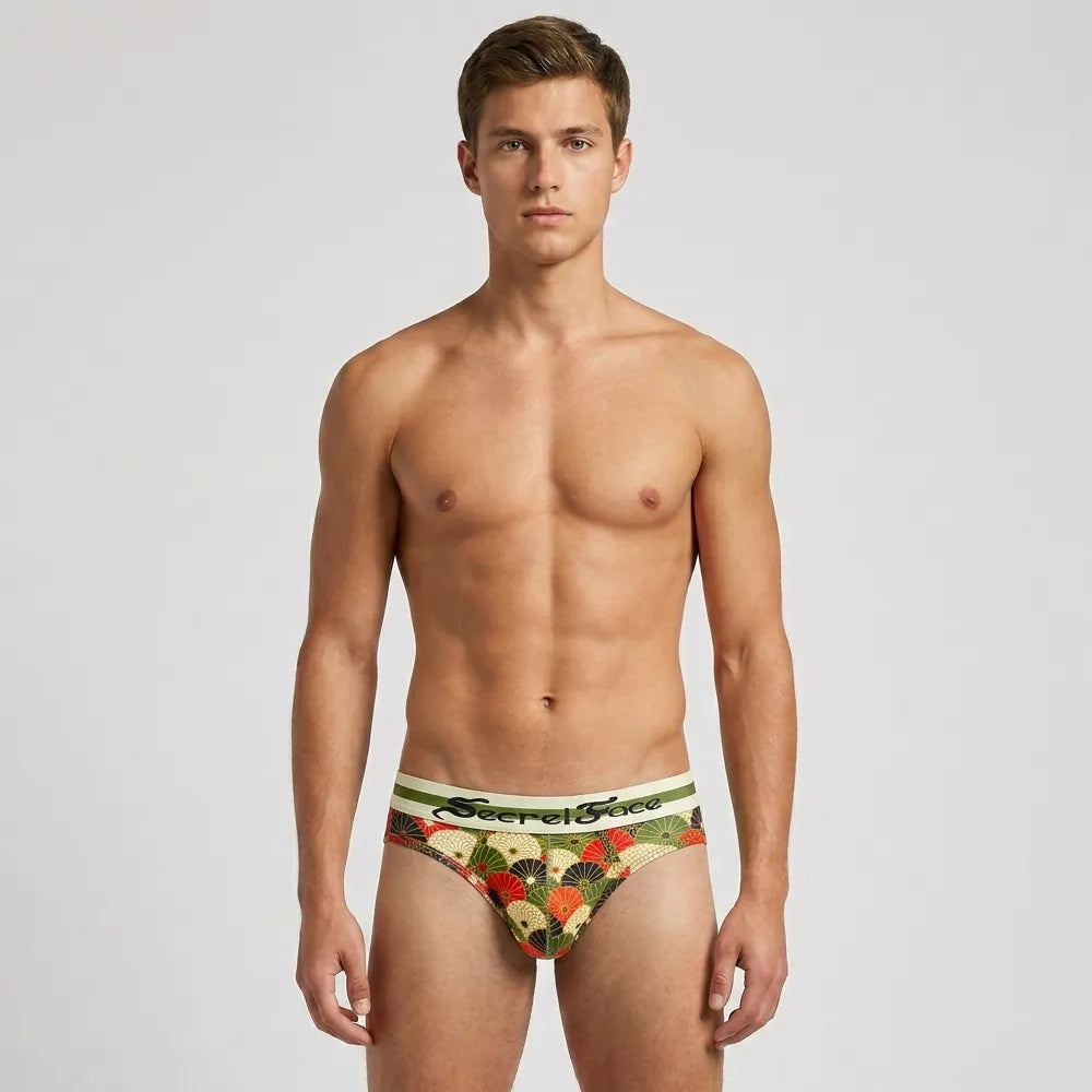 Secret Face Men's 5-Pack Japanese Style Print Briefs - Premium Stretch Cotton, Luxury Fit