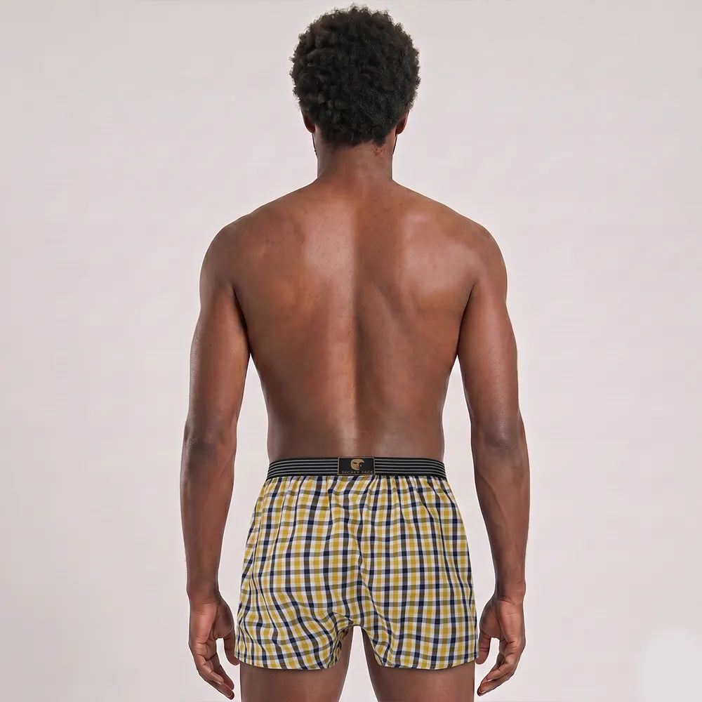 Secret Face Men's 3-Pack Woven Boxer Shorts - Soft Cotton, Loose Fit, Elastic Waistband, Assorted Animal & Plaid Prints