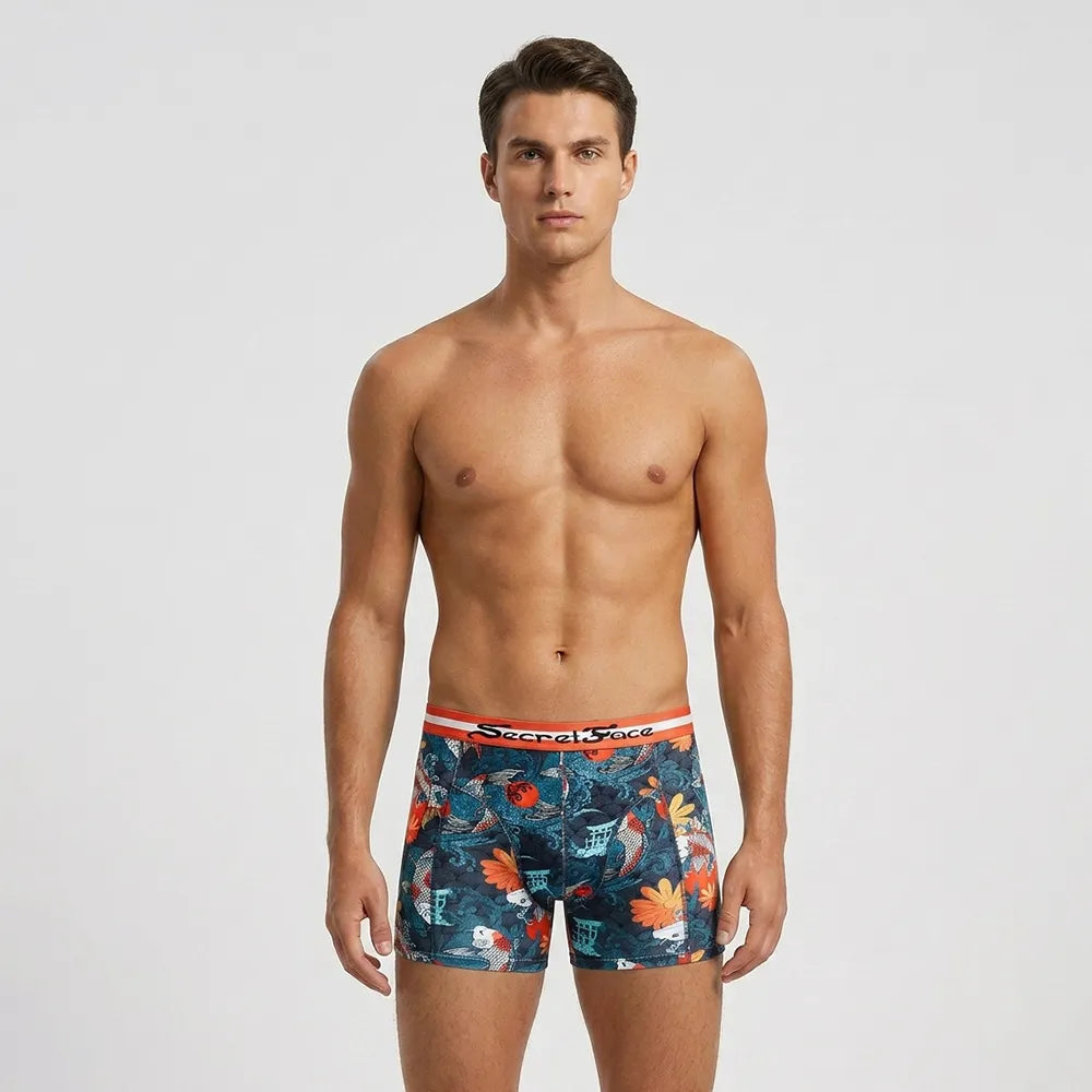 Secret Face Men's Stretch Boxer Briefs - Luxury Comfort, Flexible Tight Fit, Durable Cotton Blend (Assorted Novelty & Solid Prints)
