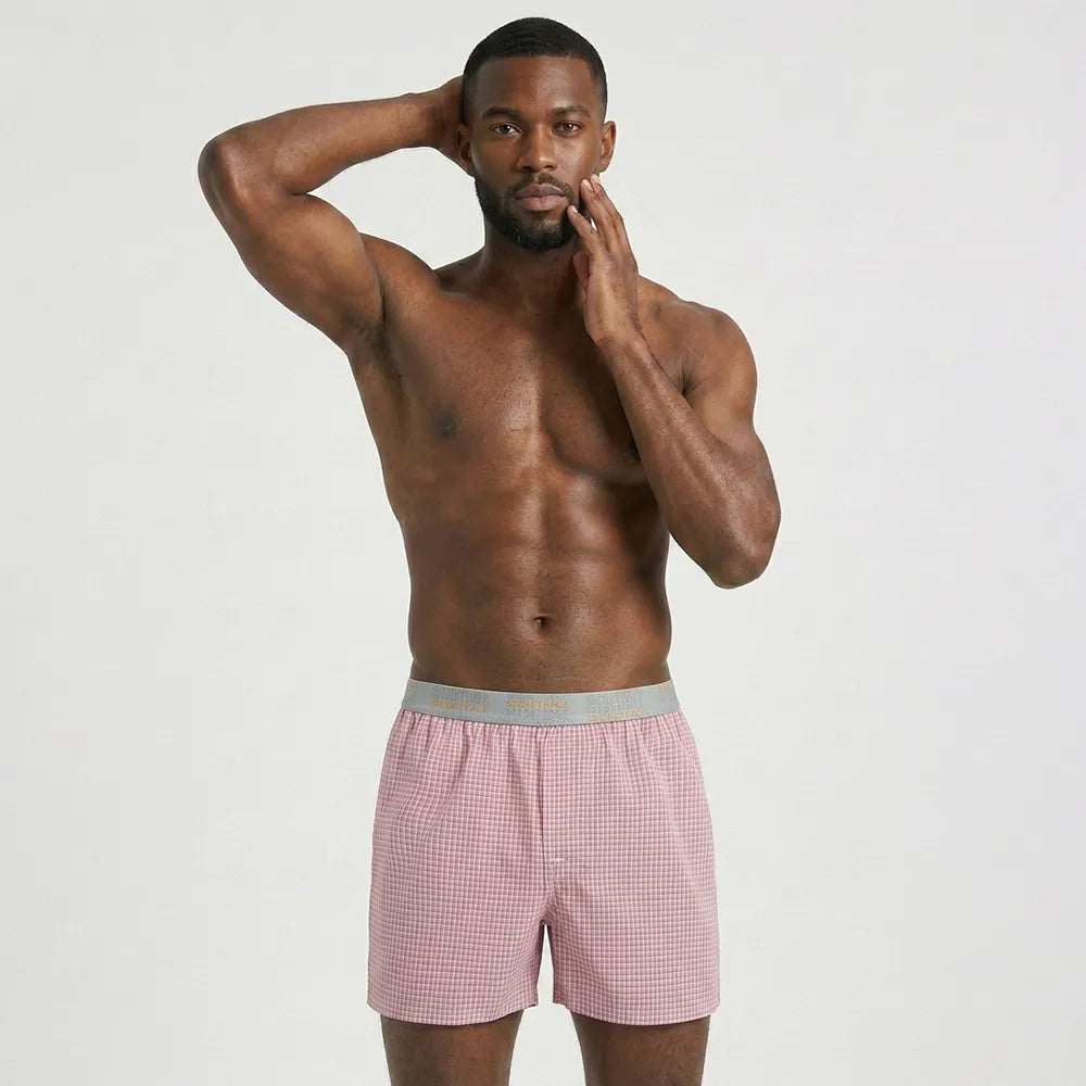 Secret Face Men's Woven Boxer Shorts 3-Pack - Classic Gingham Check, Soft Cotton, Elastic Waistband