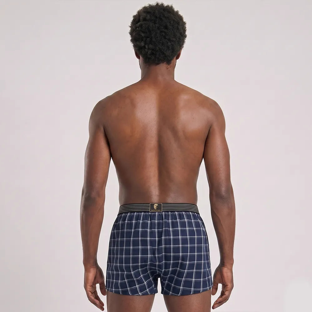 Secret Face Men's 3-Pack Woven Boxer Shorts - 100% Cotton, Loose Fit, Elastic Waistband, Assorted Plaid & Dot Patterns