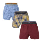 Secret Face Men's 3-Pack Woven Boxer Shorts - Soft Cotton, Loose Fit, Elastic Waistband, Assorted Animal & Plaid Prints