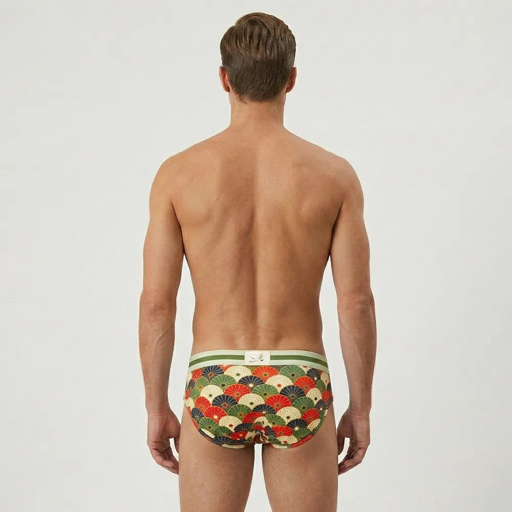 Secret Face Men's 5-Pack Japanese Style Print Briefs - Premium Stretch Cotton, Luxury Fit