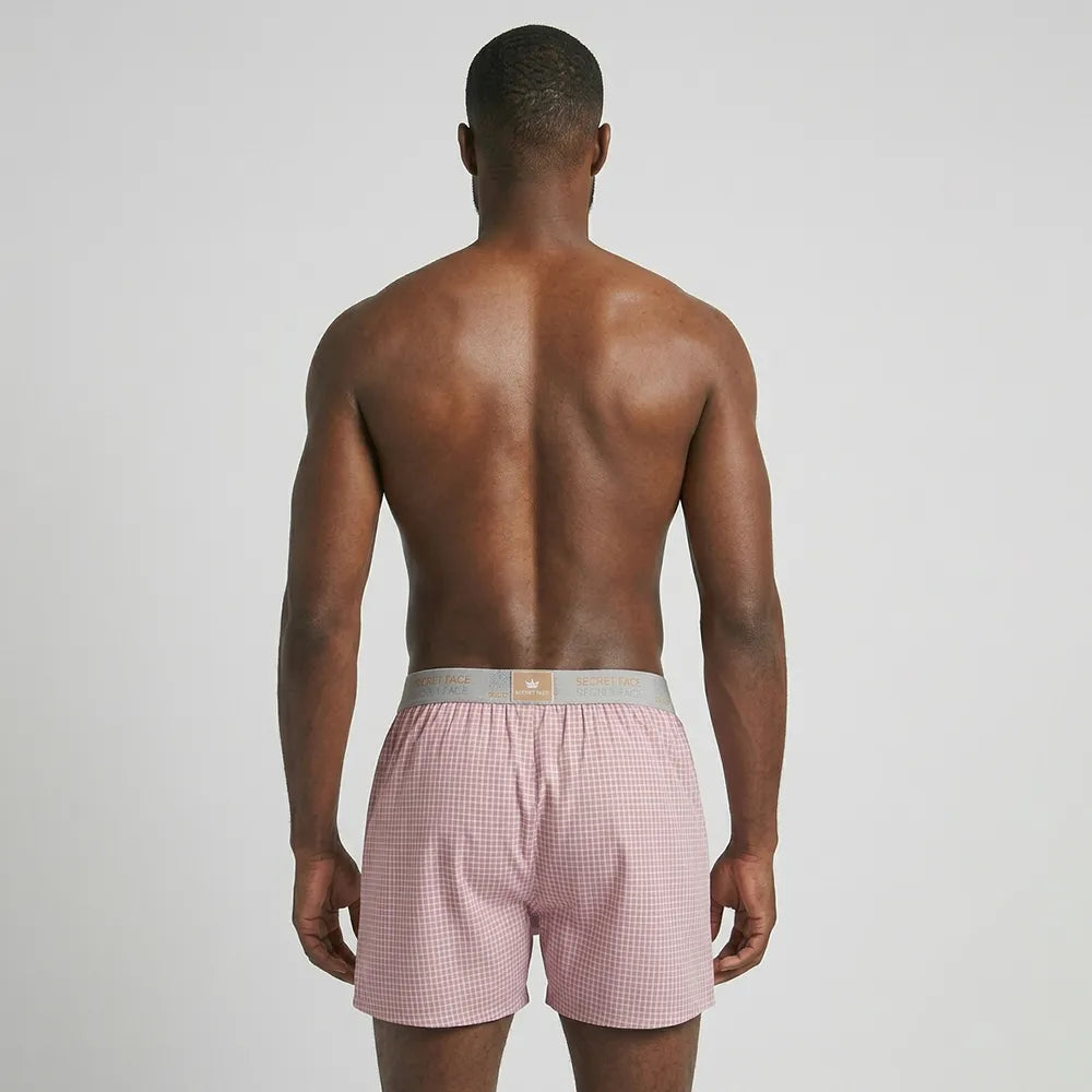 Secret Face Men's Woven Boxer Shorts 3-Pack - Classic Gingham Check, Soft Cotton, Elastic Waistband