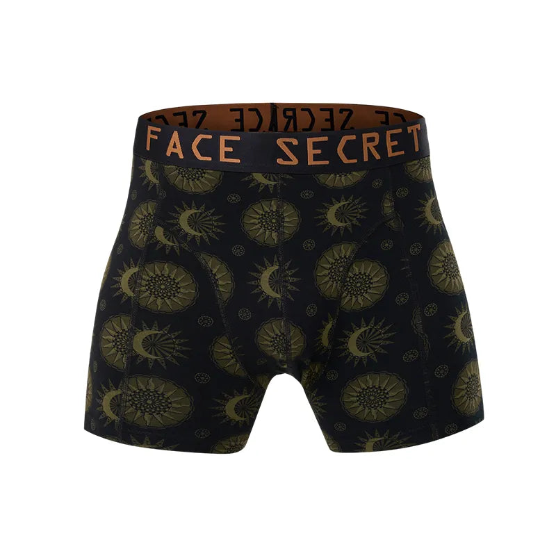 Secret Face Men's Luxury Trunks - Sun & Moon Print, Premium Stretch Cotton, Comfort Fit