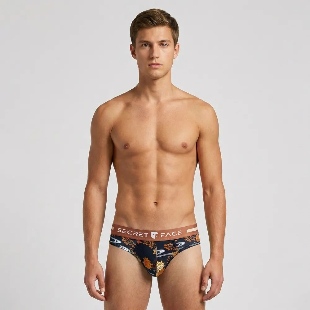 Secret Face Men's 5-Pack Japanese Style Print Briefs - Premium Stretch Cotton, Luxury Fit