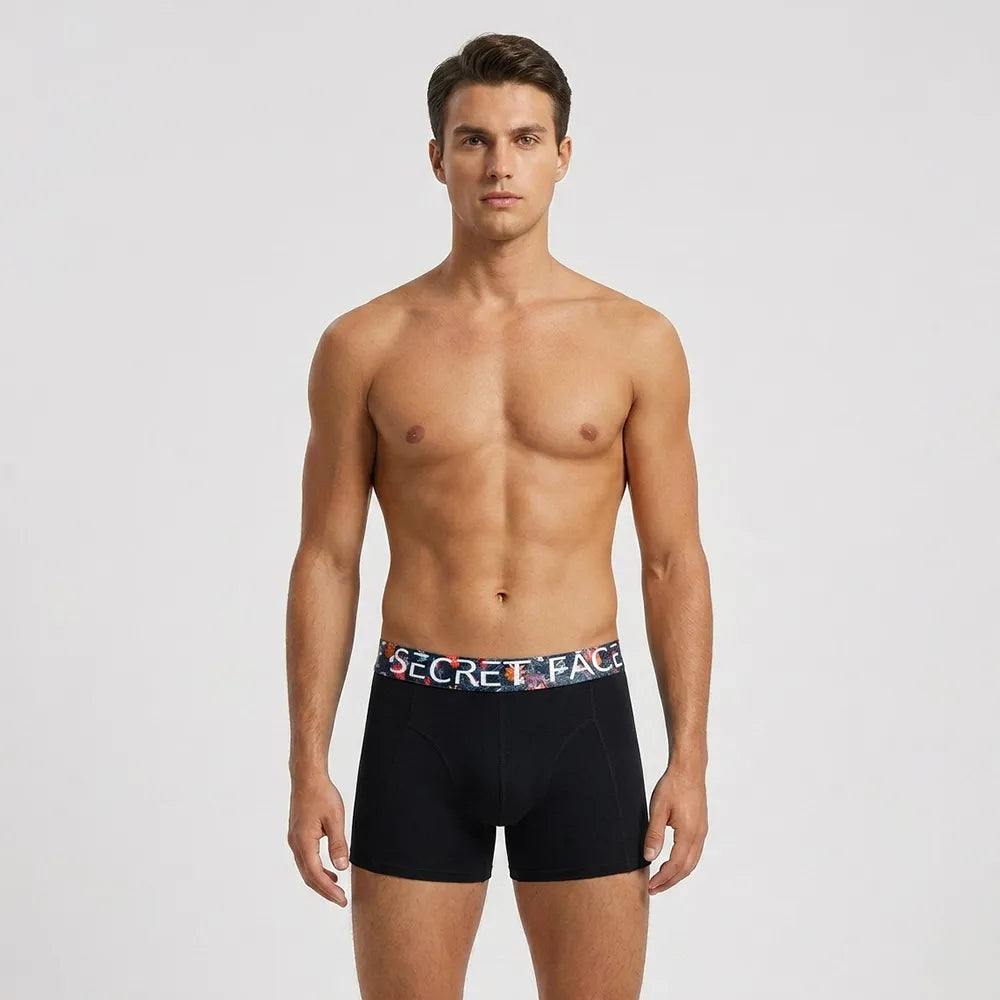 Secret Face Men's Stretch Boxer Briefs - Luxury Comfort, Flexible Tight Fit, Durable Cotton Blend (Assorted Novelty & Solid Prints)